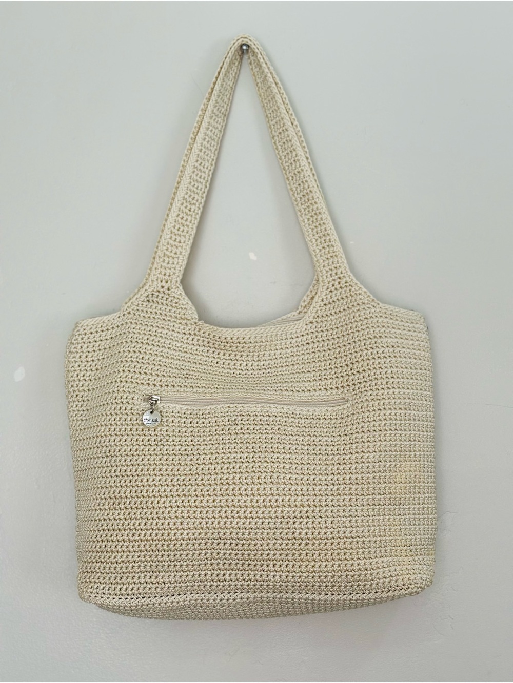 The Sak Handmade Beige Crochet Tote with Pineapple & Floral Appliqué - Picture 6 of 11